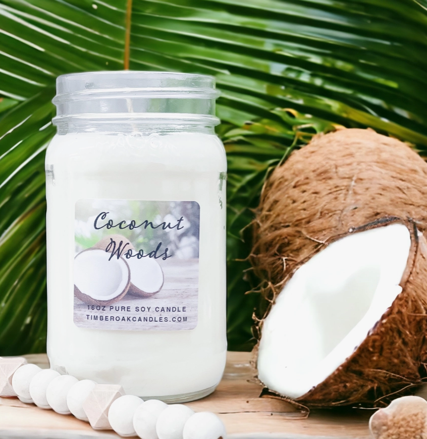 COCONUT WOODS Candle 16 oz - Timber Oak Candles